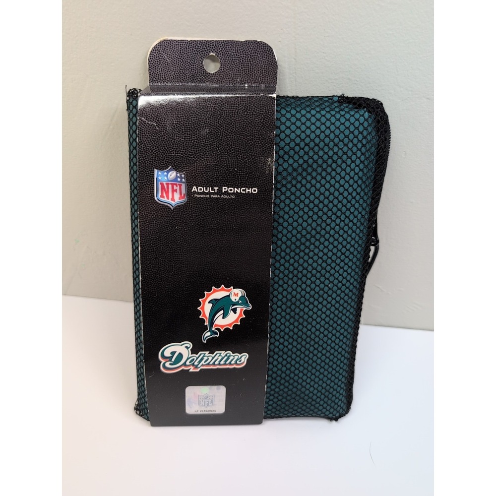 Miami Dolphins Poncho Reusable Adult Rain Poncho Hooded VINTAGE NEW NFL